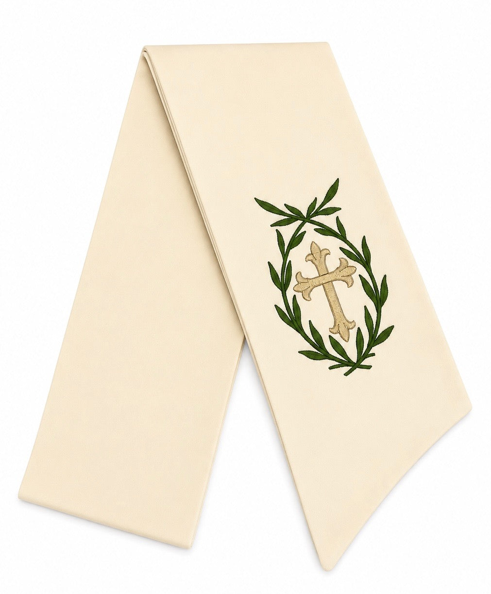 Gold Cross and Green Laurel Wreath Sash