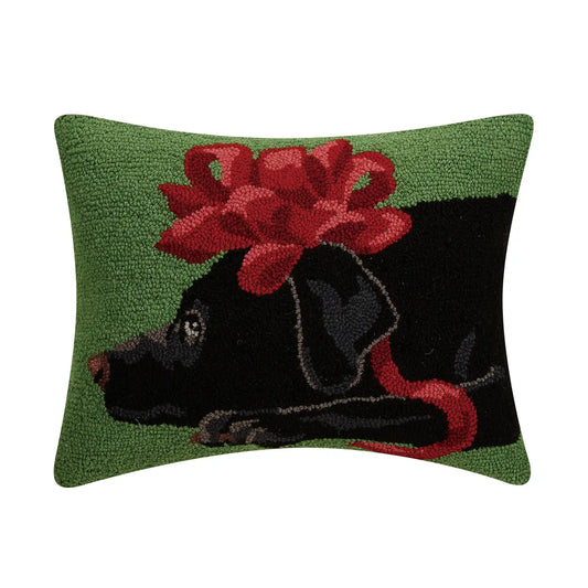Black Lab with Bow Hook Pillow