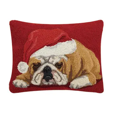 Bulldog with Santa Hat Hook Pillow