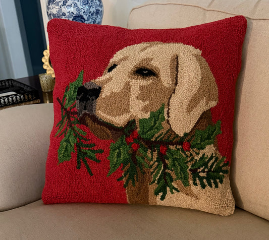 Golden Lab Dog with Holly Branch Hook Pillow