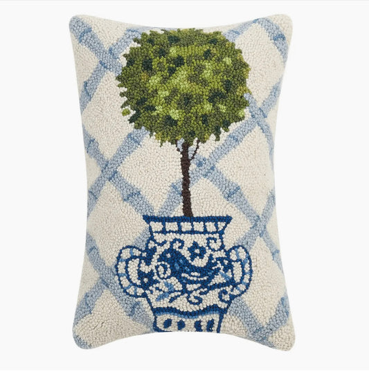Blue Trellis Topiary Hook Pillow