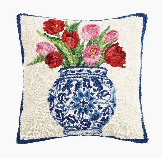 Chinoiserie Vase with Tulips Hook Pillow