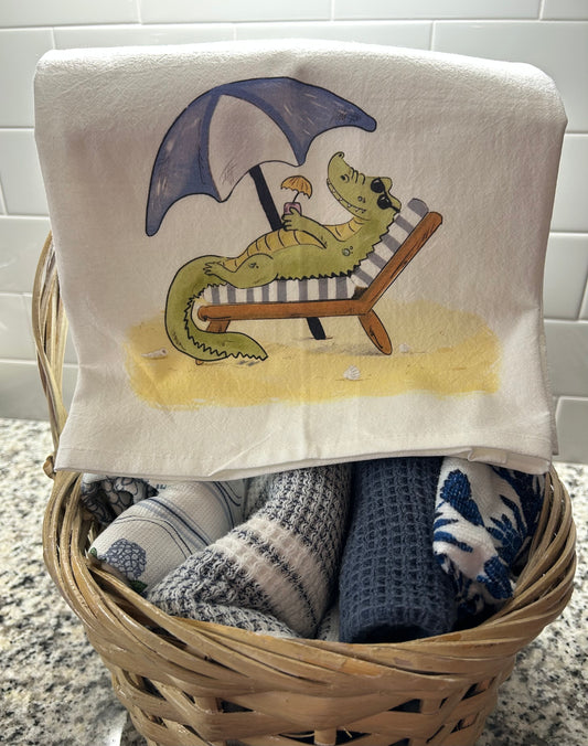Kitchen towel with Gator at the beach