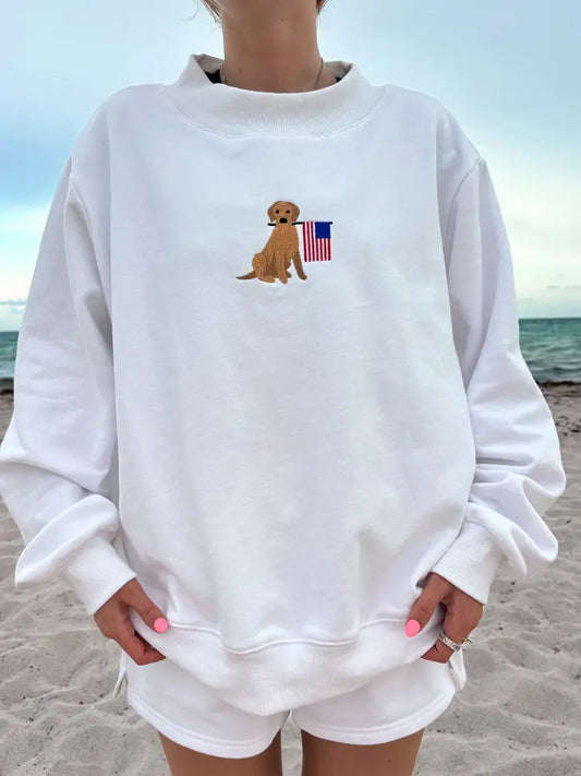 White American Flag Dog Mockneck