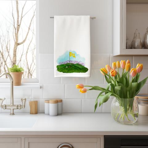 Kitchen towel golf green with flag