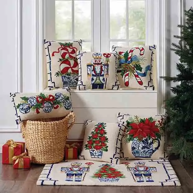 Chinoiserie Peppermint Topiary Hook Pillow