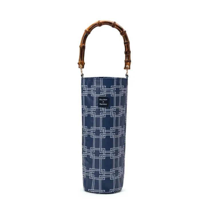 Bamboo Handle Wine Tote – Navy Chinoiserie