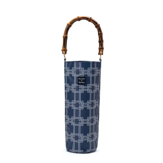 Bamboo Handle Wine Tote – Navy Chinoiserie