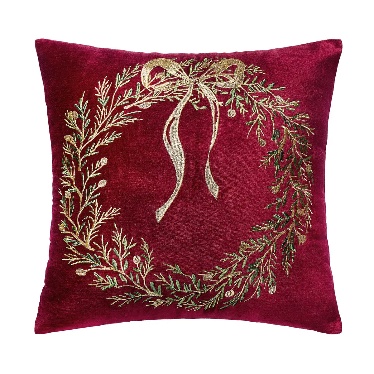 Wreath Embroidered Velvet Pillow